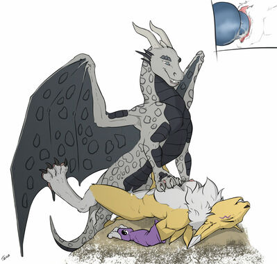 Dragon and Renamon
art by zafara
Keywords: anime;digimon;dragon;male;feral;furry;canine;fox;renamon;female;anthro;breasts;M/F;penis;missionary;vaginal_penetration;closeup;spooge;zafara