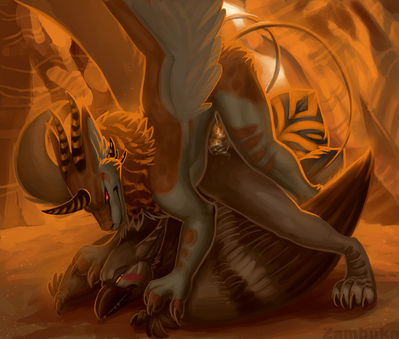 Dragon and Gryphon Mating
art by zambuka
Keywords: dragon;gryphon;male;feral;M/M;from_behind;penis;anal;zambuka