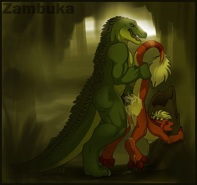 Craid x Razr
art by zambuka
Keywords: crocodilian;crocodile;dragon;male;anthro;M/M;penis;from_behind;anal;spooge;zambuka