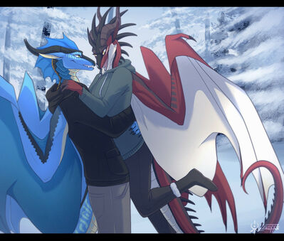 Warm Embrace (Wings_of_Fire)
art by zariyx
Keywords: wings_of_fire;seawing;mudwing;skywing;hybrid;dragon;dragoness;male;female;anthro;M/F;romance;non-adult;zariyx