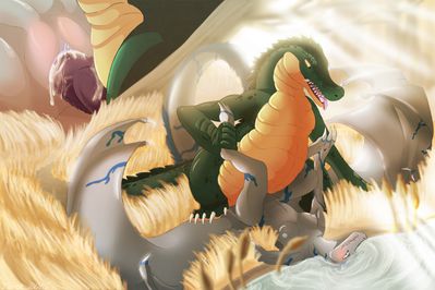 Dile Fun
art by zaurak
Keywords: crocodilian;crocodile;dragoness;male;female;anthro;breasts;M/F;penis;missionary;vaginal_penetration;closeup;spooge;zaurak