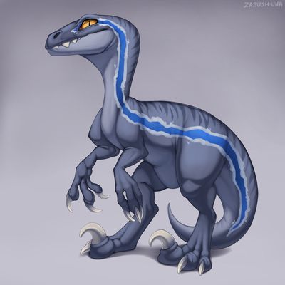 Blue
art by zazush-una
Keywords: jurassic_world;dinosaur;theropod;raptor;deinonychus;blue;female;feral;solo;non-adult;zazush-una