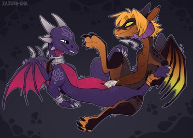 Cynder and Zazush
art by zazush-una
Keywords: videogame;spyro_the_dragon;dragoness;cynder;female;anthro;lesbian;egg;dildo;masturbation;vaginal_penetration;zazush-una