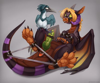 Pluvian x Zazush
art by zazush-una
Keywords: dragon;avian;bird;plover;male;feral;M/M;bondage;penis;masturbation;zazush-una