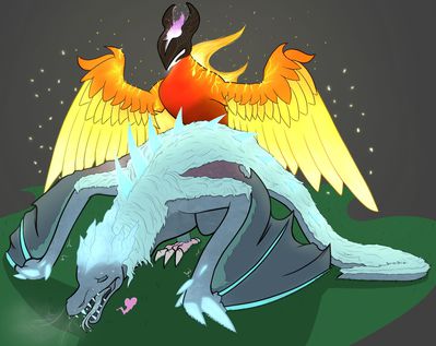 Winter Wyvern and Phoenix 1
art by zeamaeri
Keywords: videogame;defense_of_the_ancients;dota;dragoness;phoenix;avian;bird;wyvern;winter_wyvern;aurora;male;female;from_behind;suggestive;zeamaeri