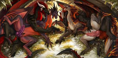 Double Trouble
art by zenvist
Keywords: dragon;dragoness;male;female;feral;M/F;orgy;penis;hemipenis;spoons;vaginal_penetration;zenvist