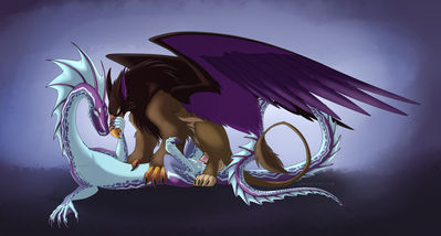 Dragon and Gryphon Mating
art by zetsin
Keywords: cartoon;quest_for_camelot;dragon;gryphon;male;female;feral;M/F;penis;missionary;vaginal_penetration;spooge;zetsin