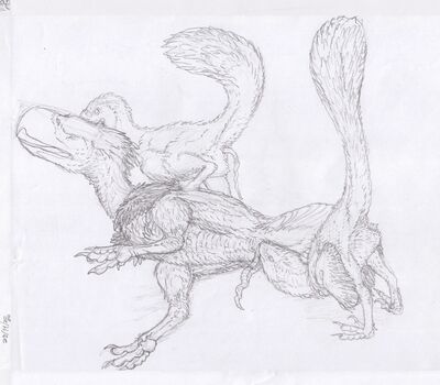Paraphysornis and Velociraptors
art by zw3
Keywords: avian;bird;paraphysornis;dinosaur;theropod;raptor;velociraptor;male;feral;M/M;threeway;penis;oral;zw3