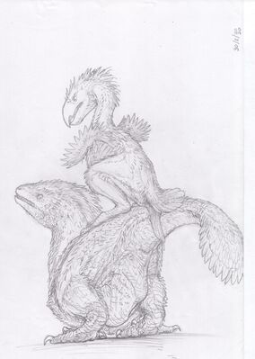 Paraphysornis Mounting Velociraptor
art by zw3
Keywords: dinosaur;theropod;raptor;velociraptor;avian;bird;paraphysornis;male;female;feral;M/F;penis;cloaca;from_behind;suggestive;zw3