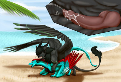 Beach Romp
A YCH for Cjross of him and my character Dausi~
Keywords: dragon;feral;gay;anal;lion;hybrid;closeup;cum;spooge;penis