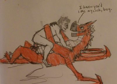 Dragon Riding
Dragons sure are a persuasive bunch. It really didn't take much for this one convince his rider to drop his pants, though now the human will have to deal with the consequences of submitting to his dragon.
Keywords: Dragon;human;male;gay;rider;anal;size difference