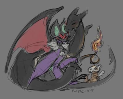 Family Pokemom Dragon 
art by purple-blep
Keywords: pokemon;anime;charizard;noivern;cubone;dragon;wyvern;feral;non-adult;purple-blep