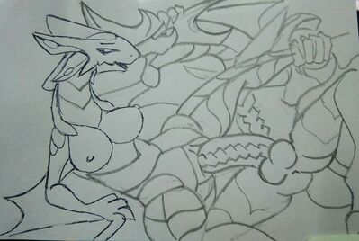 Drago x Wavern (WIP) 
art by terrenslks
Keywords: anime;bakugan;dragon;dragoness;wyvern;drago;wavern;male;female;anthro;breasts;M/F;penis;missionary;vaginal_penetration;terrenslks