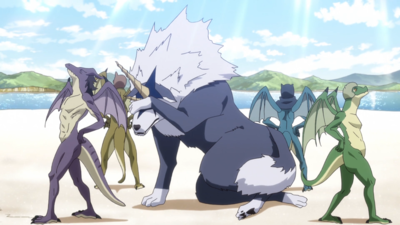 Nude Dragonewts
The swimsuits got destroyed in the battle.
From "Tensei shitara Slime Datta Ken (That Time I Got Reincarnated As a Slime)" special episode "Extra: The Tragedy of M?"
Keywords: Dragonewt;Dragonewts;Lizardman;Lizardmen;male;nude;non-adult;Dire Wolf