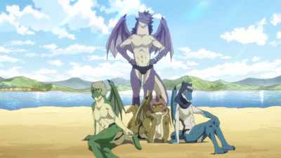 Swimsuit Dragonewts 1
Dragonewts (evolved Lizardmen) posing in speedos.
From "Tensei shitara Slime Datta Ken (That Time I Got Reincarnated As a Slime)" special episode "Extra: The Tragedy of M?"
Keywords: Dragonewt;Dragonewts;Lizardman;Lizardmen;male;swimsuit;speedos;non-adult