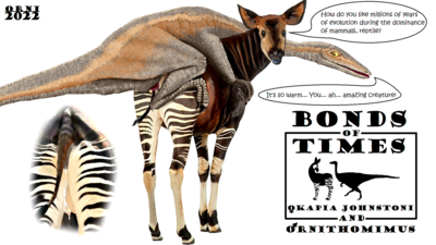 Okapi & Ornithomimus
The first art from the "Bonds of Times" series
Keywords: comic;dinosaur;theropod;furry;okapi;male;female;feral;M/F;penis;vagina;from_behind;vaginal_penetration;ejaculation;Orni