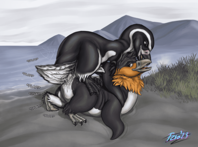 Beach Boys
art by uppmap123
Commission by Aurora with him humping Diti.
Keywords: avian;bird;penguin;male;female;M/F;from_behind;cloacal_penetration;orgasm;ejaculation;spooge;uppmap123