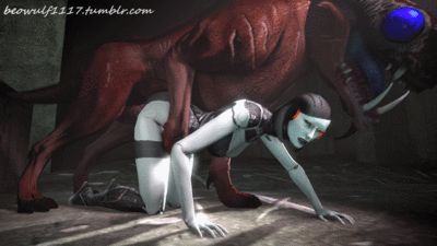 EDI and Varren.gif
art by beowulf1117
Keywords: video;animated_gif;beast;videogame;mass_effect;varren;male;feral;robot;woman;female;M/F;penis;from_behind;cgi;beowulf1117