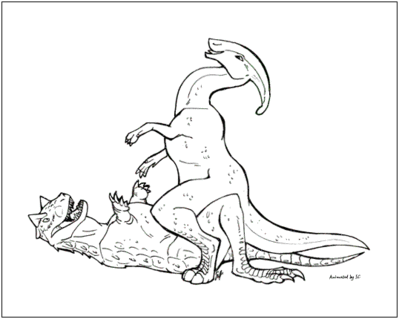 Predator-Prey Relationship.gif
art by blaquetygriss
animated by surfing_charizard
Keywords: video;animated_gif;dinosaur;theropod;carnotaurus;hadrosaur;parasaurolophus;male;female;feral;M/F;cowgirl;blaquetygriss;surfing_charizard